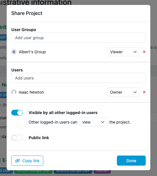 Project Sharing settings