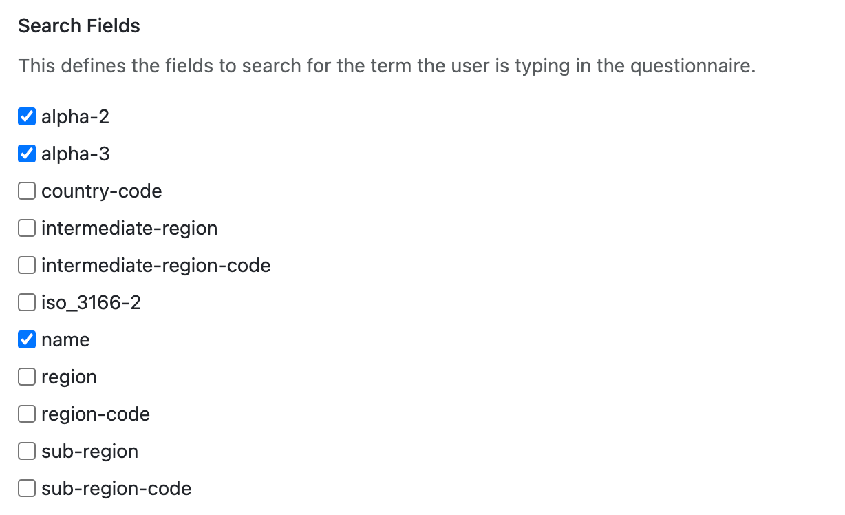 Selected search fields