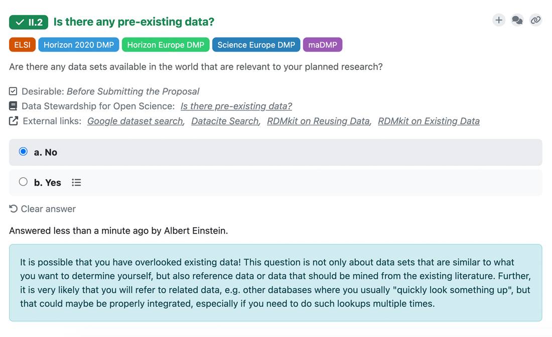 Guidance in questionnaire