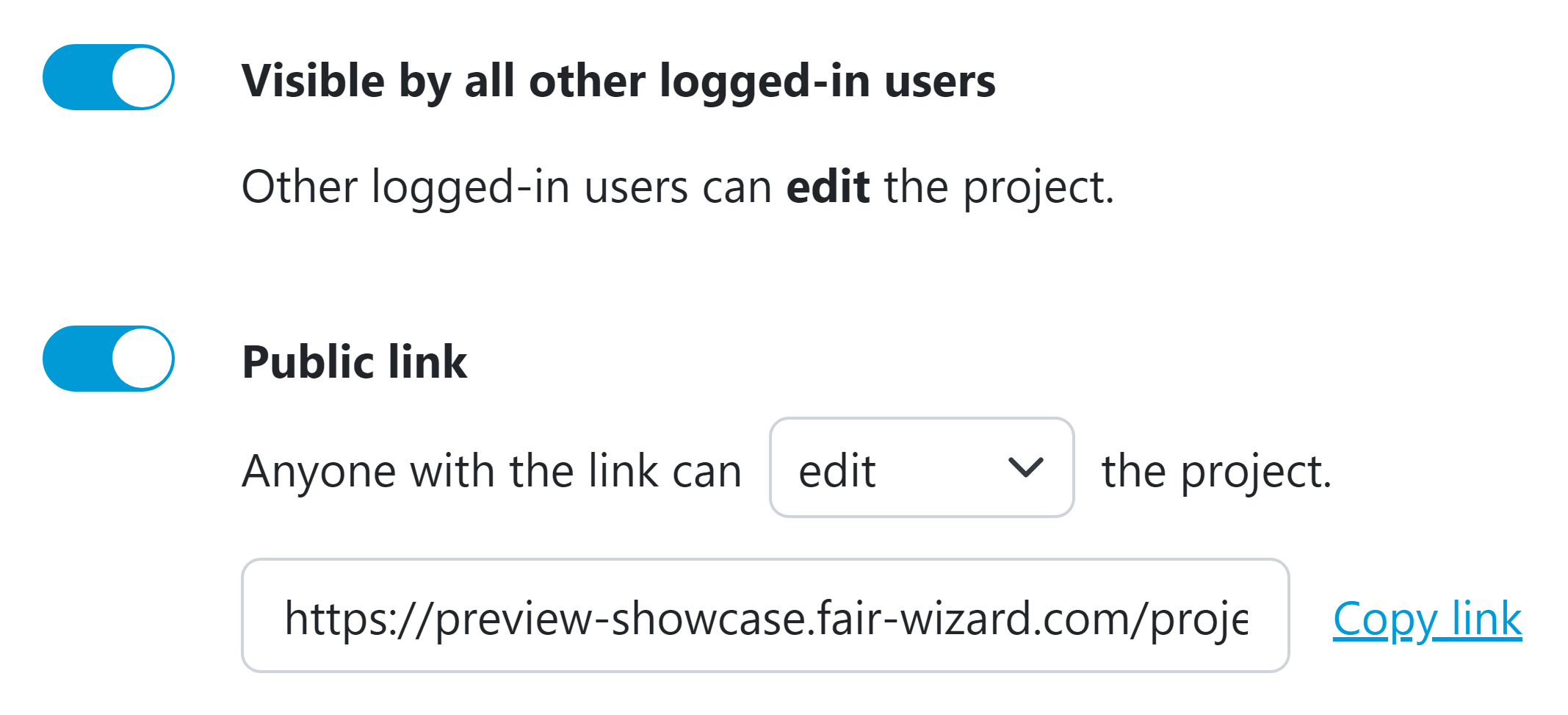 Project Sharing settings